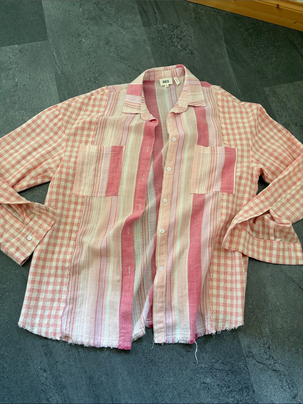 BKE Pink Multi-Pattern Button-Down Shirt